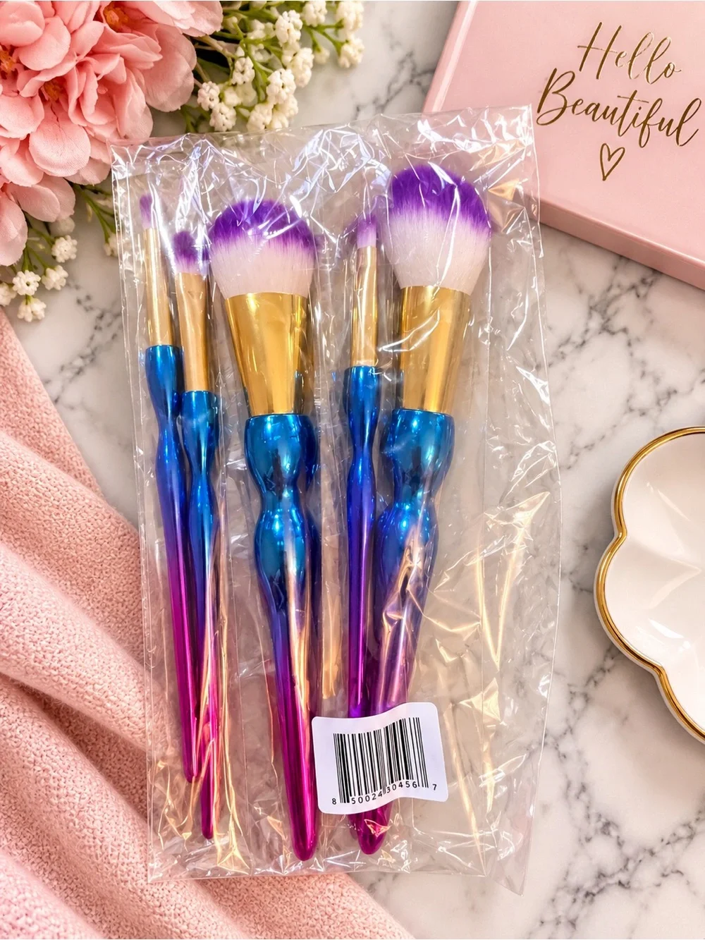 Unbranded Iridescent Blue-Purple Makeup Brush Set